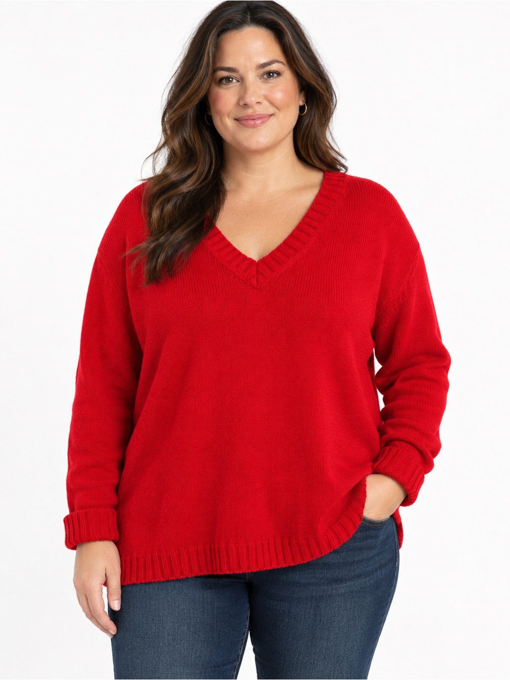 Lauren Ralph Lauren 2X Red 100% Cotton Women’s V Neck Pullover Sweater